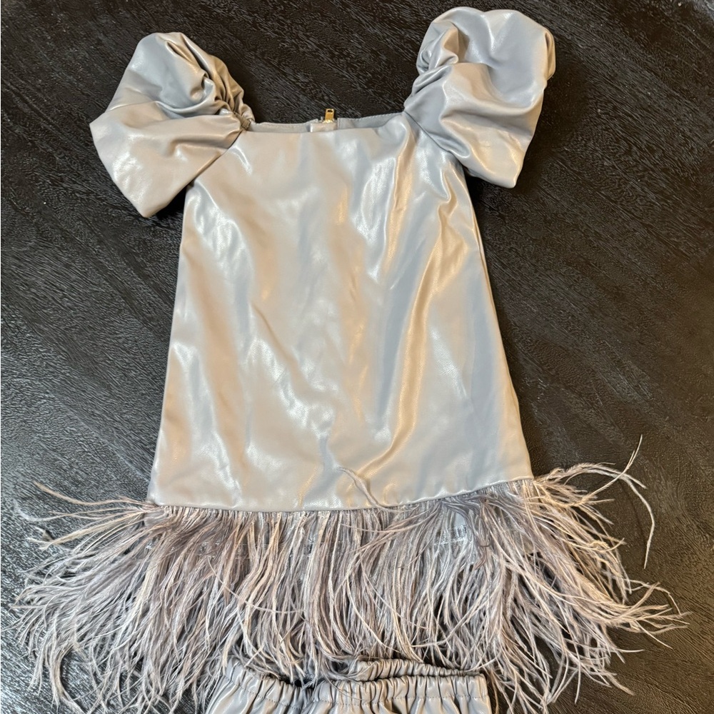 The Brand Label Elegant Kids Silver Dress with Feather Hem